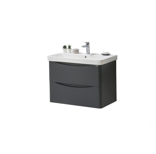 FUR466CA FUR150ME - 800mm Wall Mounted 2 Drawer Unit  And  Ceramic Basin - Anthracite
