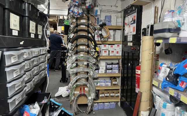 Hose-connections and plumbing products displayed in-store